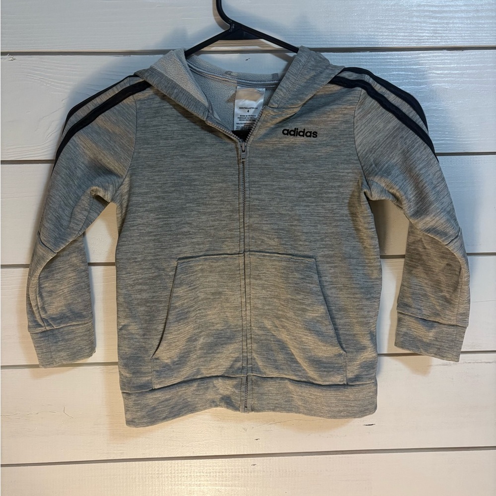 Adidas Kids Heather Gray Hoodie with Black Stripes